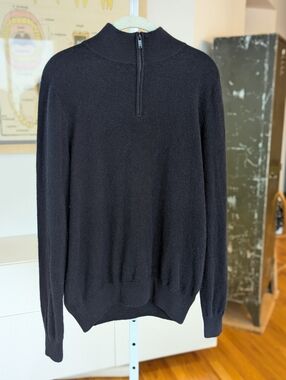 Men's Cashmere Navy Half-Zip Sweater M